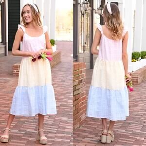By The River‎ Womens Colorblock Plaid Sleeveless Tiered Pastel Country Dress S